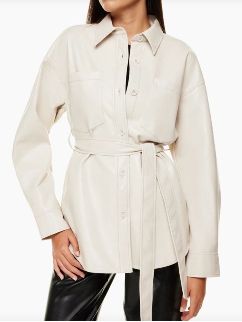 Aritzia Ava Beige Leather Shirt Jacket